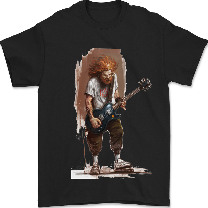 An Old Rocker With an Electric Guitar Rock Music Mens T-Shirt 100% Cotton Black