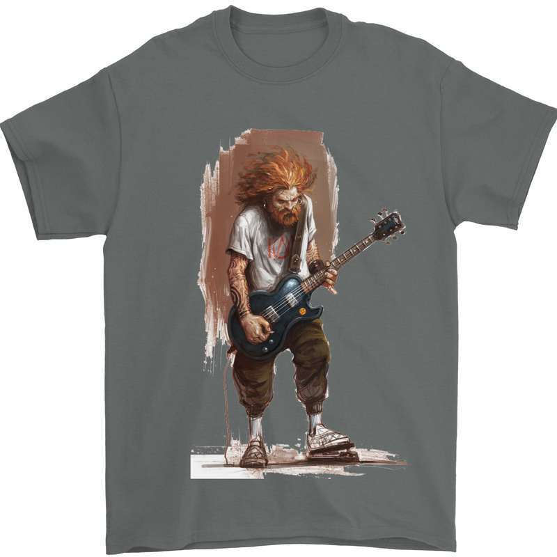 An Old Rocker With an Electric Guitar Rock Music Mens T-Shirt 100% Cotton Charcoal