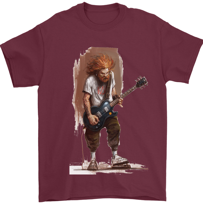 An Old Rocker With an Electric Guitar Rock Music Mens T-Shirt 100% Cotton Maroon