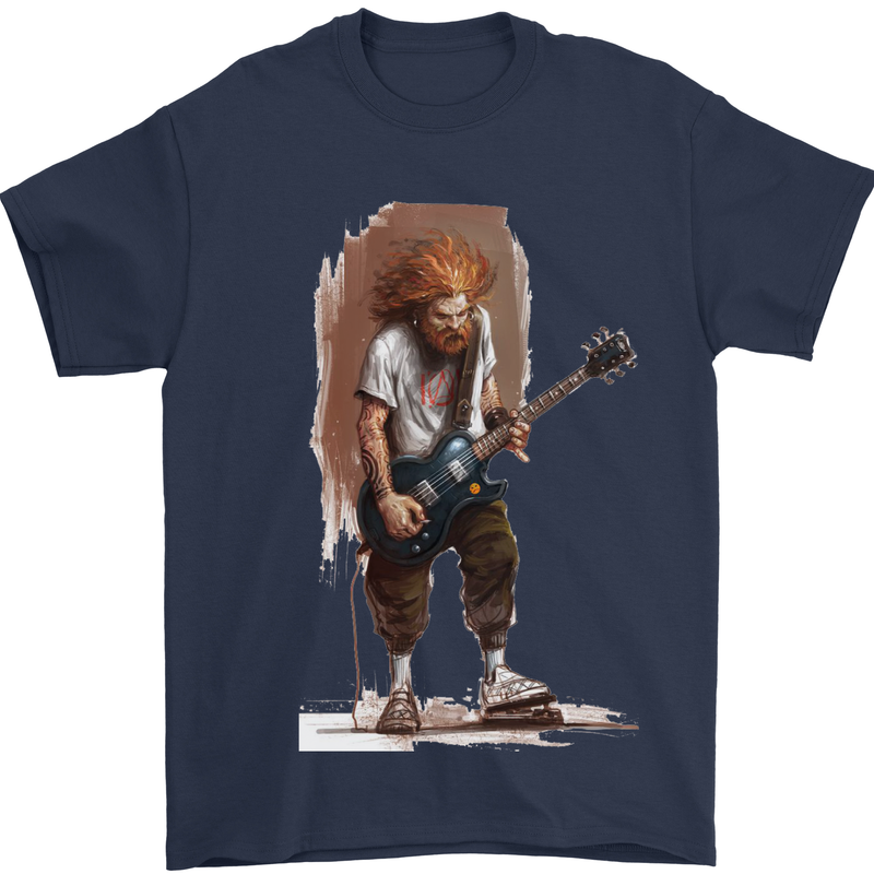 An Old Rocker With an Electric Guitar Rock Music Mens T-Shirt 100% Cotton Navy Blue