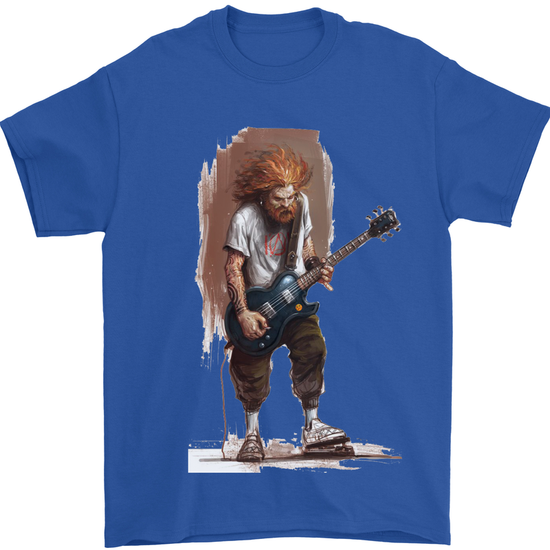 An Old Rocker With an Electric Guitar Rock Music Mens T-Shirt 100% Cotton Royal Blue