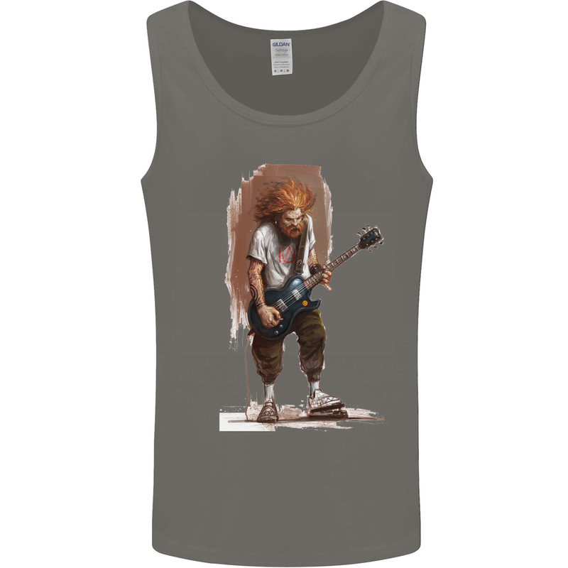 An Old Rocker With an Electric Guitar Rock Music Mens Vest Tank Top Charcoal