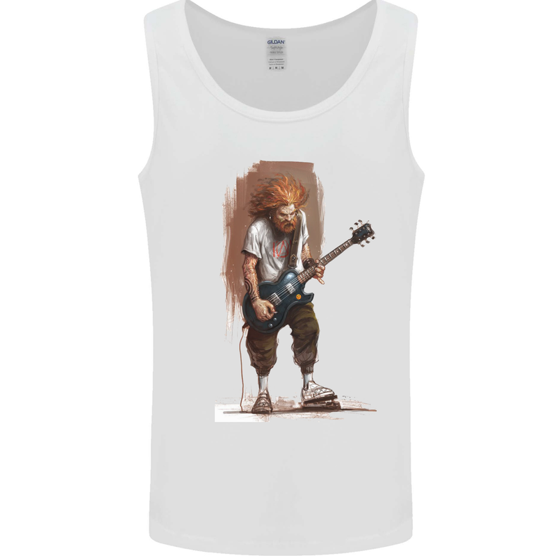 An Old Rocker With an Electric Guitar Rock Music Mens Vest Tank Top White