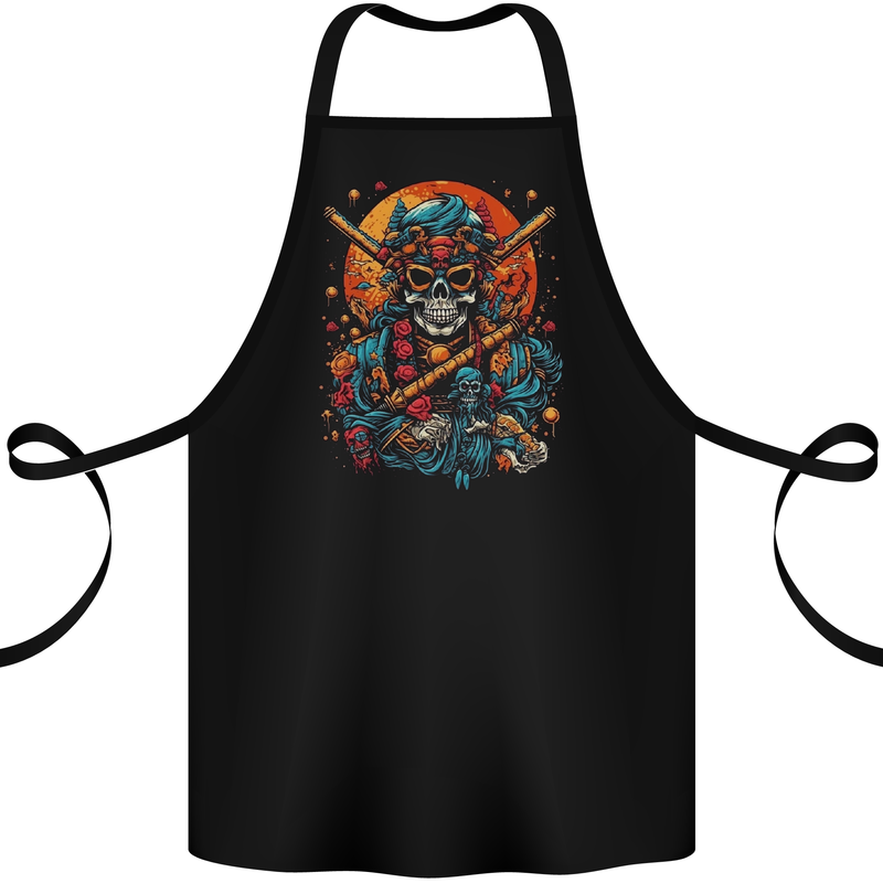 An Oriental Samurai Skull MMA Martial Arts Cotton Apron 100% Organic Black