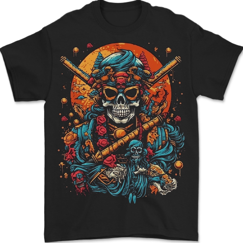 An Oriental Samurai Skull MMA Martial Arts Mens T-Shirt 100% Cotton BLACK