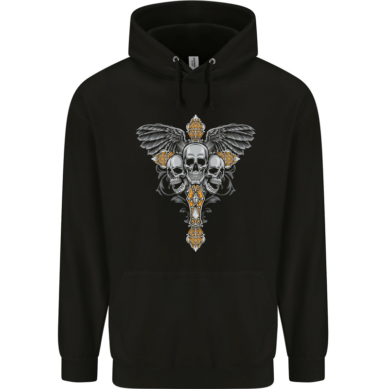 An Ornate Moth Skull Childrens Kids Hoodie Black