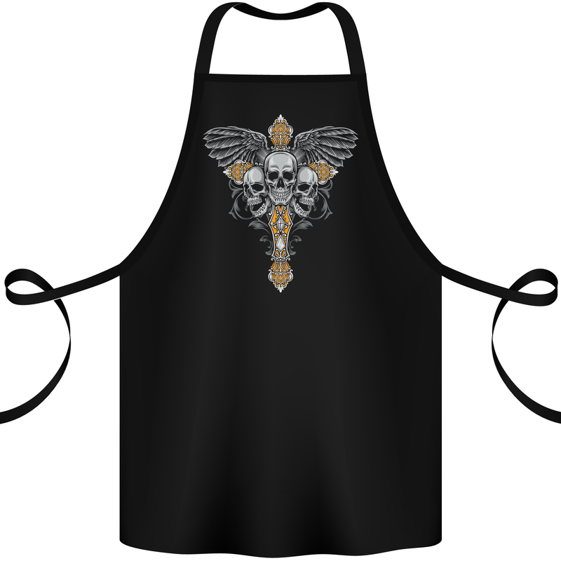 An Ornate Moth Skull Cotton Apron 100% Organic Black