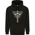 An Ornate Moth Skull Mens 80% Cotton Hoodie Black