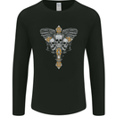 An Ornate Moth Skull Mens Long Sleeve T-Shirt Black