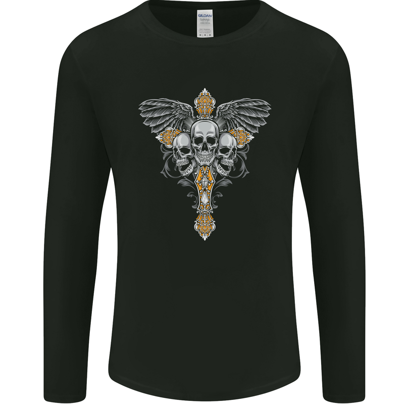 An Ornate Moth Skull Mens Long Sleeve T-Shirt Black