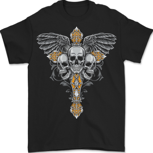 An Ornate Moth Skull Mens T-Shirt 100% Cotton BLACK