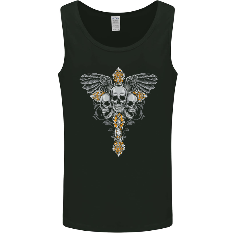 An Ornate Moth Skull Mens Vest Tank Top Black