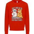 An Owl & Cat Book Reading Bibliophile Kids Sweatshirt Jumper Bright Red