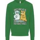 An Owl & Cat Book Reading Bibliophile Kids Sweatshirt Jumper Irish Green