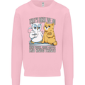 An Owl & Cat Book Reading Bibliophile Kids Sweatshirt Jumper Light Pink