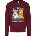 An Owl & Cat Book Reading Bibliophile Kids Sweatshirt Jumper Maroon
