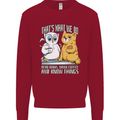 An Owl & Cat Book Reading Bibliophile Kids Sweatshirt Jumper Red