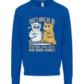 An Owl & Cat Book Reading Bibliophile Kids Sweatshirt Jumper Royal Blue