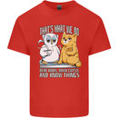 An Owl & Cat Book Reading Bibliophile Kids T-Shirt Childrens Red