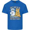 An Owl & Cat Book Reading Bibliophile Kids T-Shirt Childrens Royal Blue