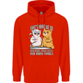 An Owl & Cat Book Reading Bibliophile Mens 80% Cotton Hoodie Bright Red