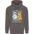 An Owl & Cat Book Reading Bibliophile Mens 80% Cotton Hoodie Charcoal