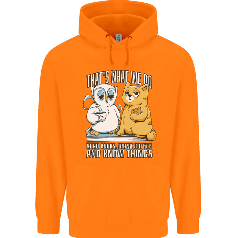 An Owl & Cat Book Reading Bibliophile Mens 80% Cotton Hoodie Orange