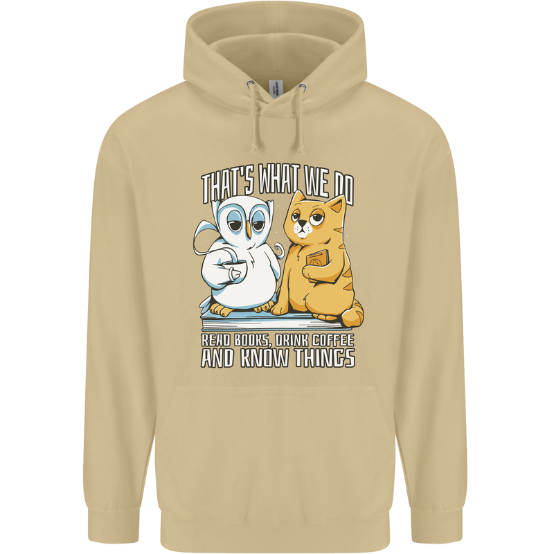 An Owl & Cat Book Reading Bibliophile Mens 80% Cotton Hoodie Sand