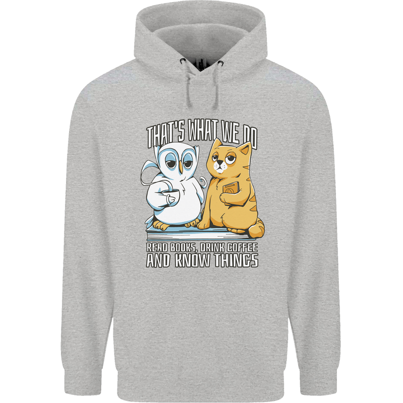 An Owl & Cat Book Reading Bibliophile Mens 80% Cotton Hoodie Sports Grey