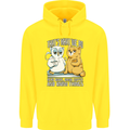 An Owl & Cat Book Reading Bibliophile Mens 80% Cotton Hoodie Yellow