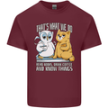 An Owl & Cat Book Reading Bibliophile Mens Cotton T-Shirt Tee Top Maroon