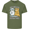 An Owl & Cat Book Reading Bibliophile Mens Cotton T-Shirt Tee Top Military Green