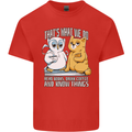 An Owl & Cat Book Reading Bibliophile Mens Cotton T-Shirt Tee Top Red