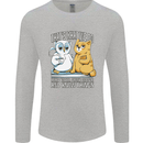 An Owl & Cat Book Reading Bibliophile Mens Long Sleeve T-Shirt Sports Grey
