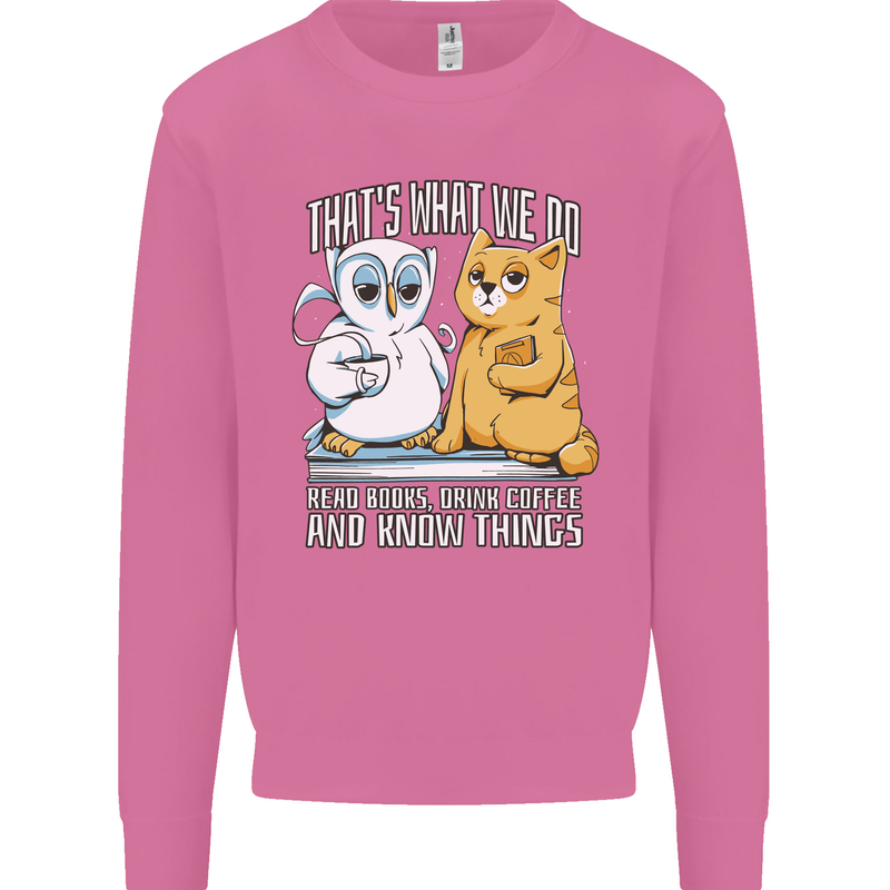 An Owl & Cat Book Reading Bibliophile Mens Sweatshirt Jumper Azalea