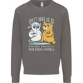 An Owl & Cat Book Reading Bibliophile Mens Sweatshirt Jumper Charcoal