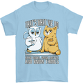 An Owl & Cat Book Reading Bibliophile Mens T-Shirt 100% Cotton Light Blue