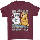 An Owl & Cat Book Reading Bibliophile Mens T-Shirt 100% Cotton Maroon