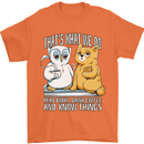 An Owl & Cat Book Reading Bibliophile Mens T-Shirt 100% Cotton Orange