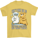 An Owl & Cat Book Reading Bibliophile Mens T-Shirt 100% Cotton Yellow