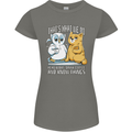 An Owl & Cat Book Reading Bibliophile Womens Petite Cut T-Shirt Charcoal
