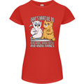 An Owl & Cat Book Reading Bibliophile Womens Petite Cut T-Shirt Red