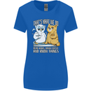 An Owl & Cat Book Reading Bibliophile Womens Wider Cut T-Shirt Royal Blue