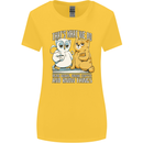 An Owl & Cat Book Reading Bibliophile Womens Wider Cut T-Shirt Yellow