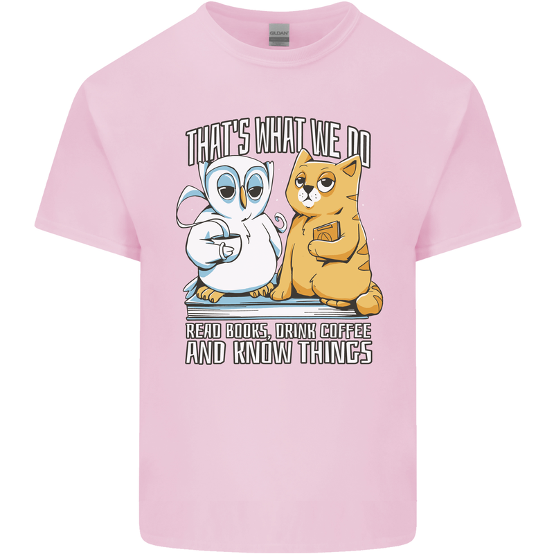 An Owl & Cat Book Reading Bookworm Kids T-Shirt Childrens Light Pink