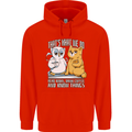 An Owl & Cat Book Reading Bookworm Mens 80% Cotton Hoodie Bright Red
