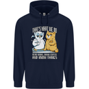 An Owl & Cat Book Reading Bookworm Mens 80% Cotton Hoodie Navy Blue