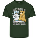 An Owl & Cat Book Reading Bookworm Mens Cotton T-Shirt Tee Top Forest Green