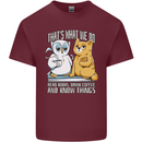 An Owl & Cat Book Reading Bookworm Mens Cotton T-Shirt Tee Top Maroon