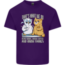 An Owl & Cat Book Reading Bookworm Mens Cotton T-Shirt Tee Top Purple